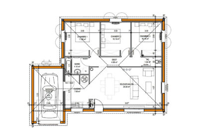 plan-de-maison-3-chambres-80-m2 avec garage