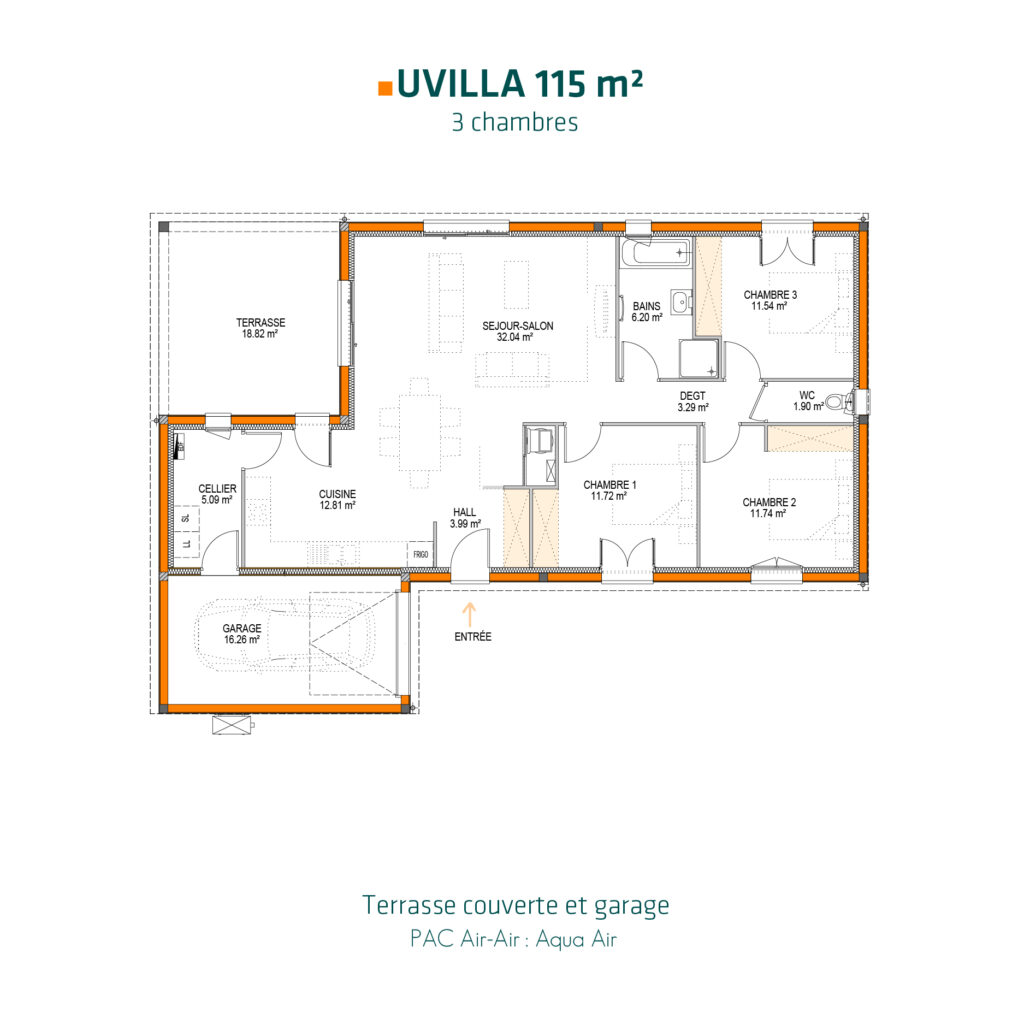 plan de maison contemporaine plain pied 115 m2