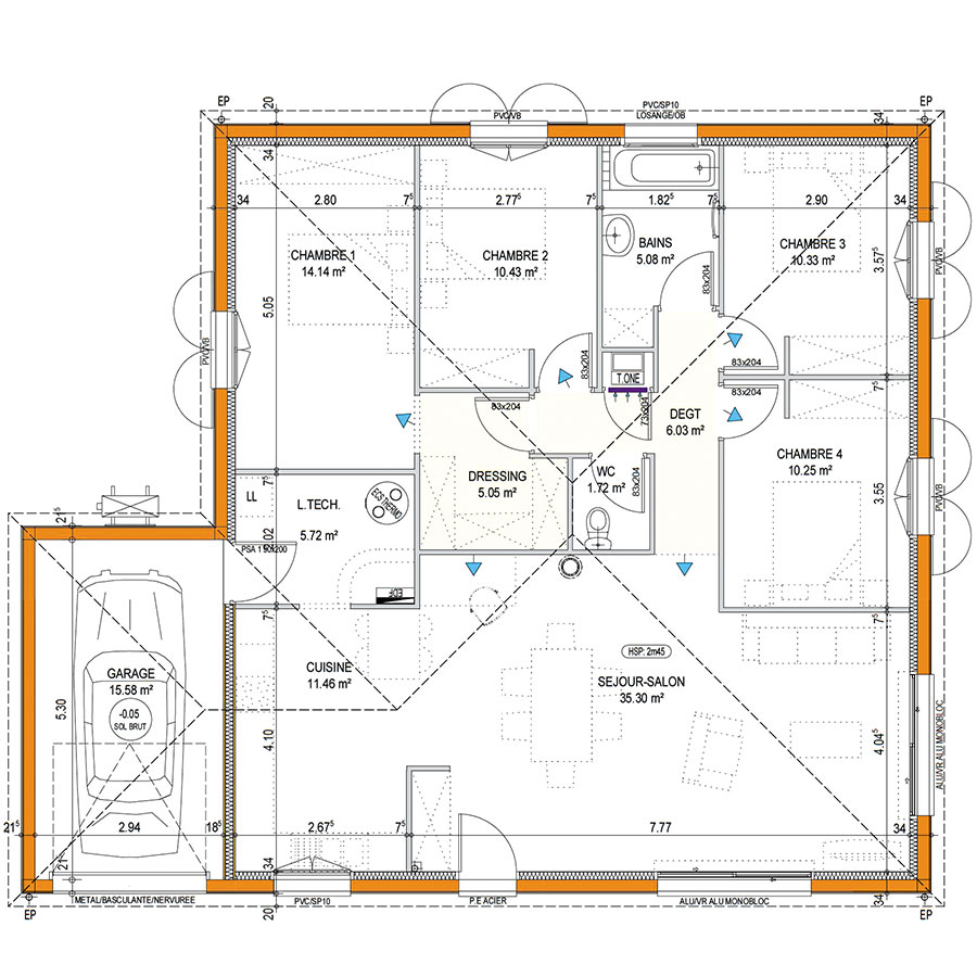 plan maison contemporaine de 115 m2