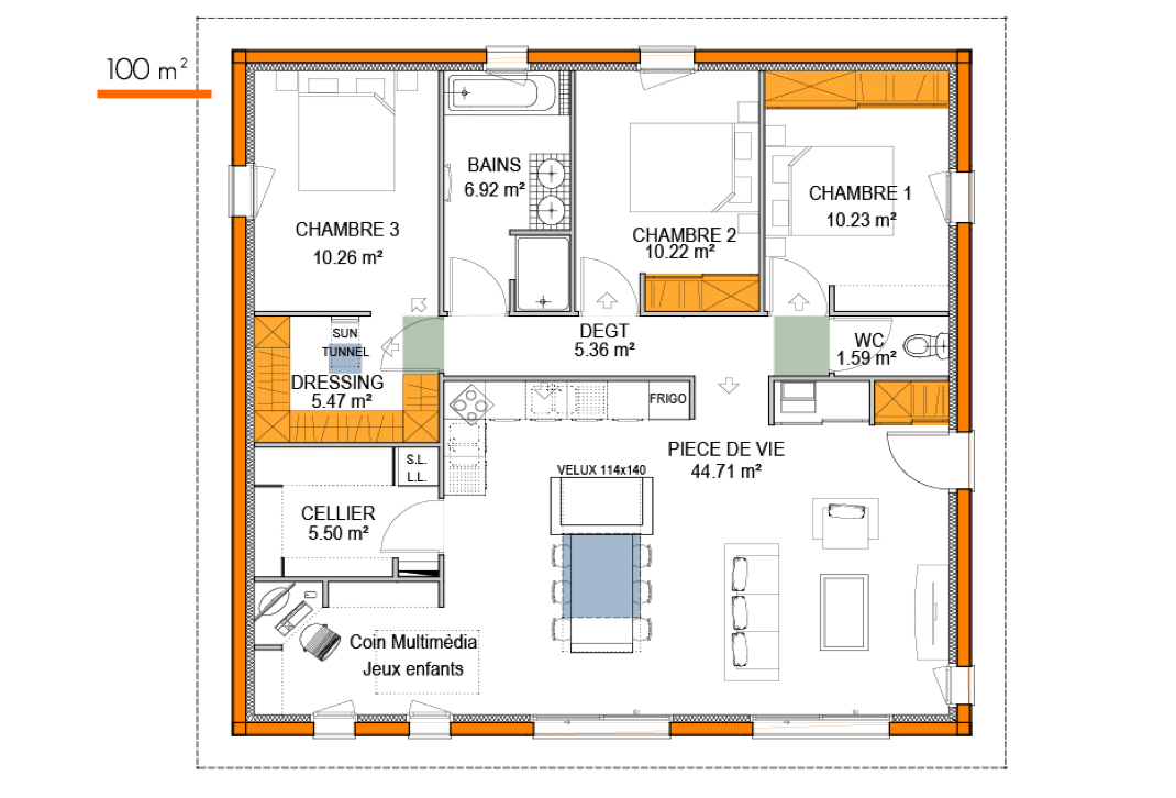 plan maison moderne 100 m²