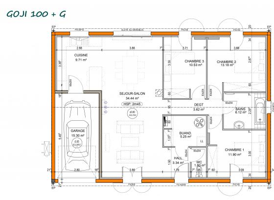 Plan maison contemporaine goji 100m2 avec garage