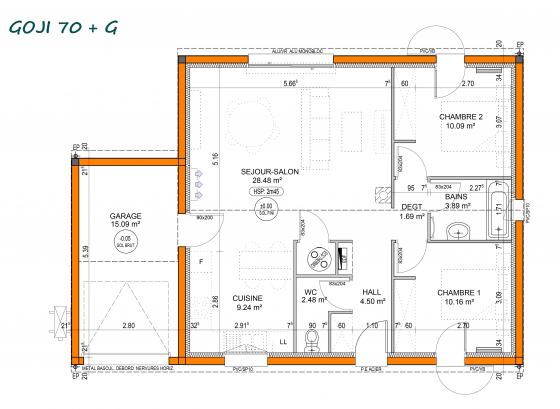 Plan maison contemporaine goji 70m2