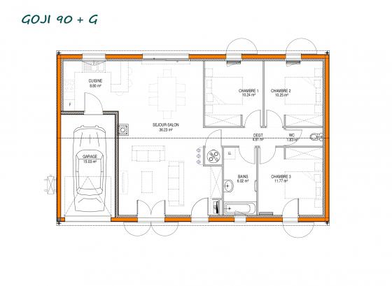 Plan maison contemporaine goji 90m2 avec garage