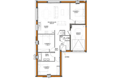 plan maison 90m2 avec 3 chambres