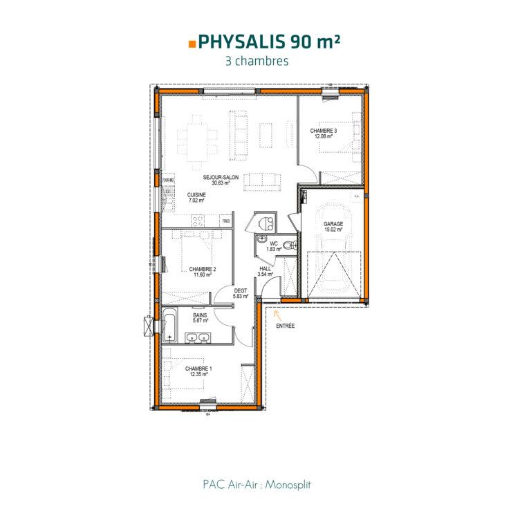 plan maison 90m2 avec 3 chambres