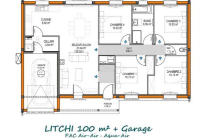 plan maison litchi 100 m2 avec garage