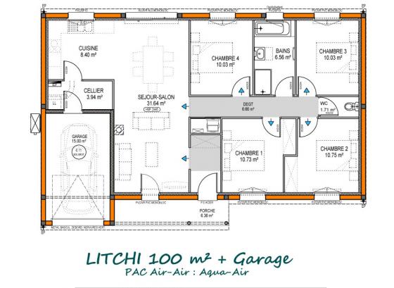 plan maison litchi 100 m2 avec garage