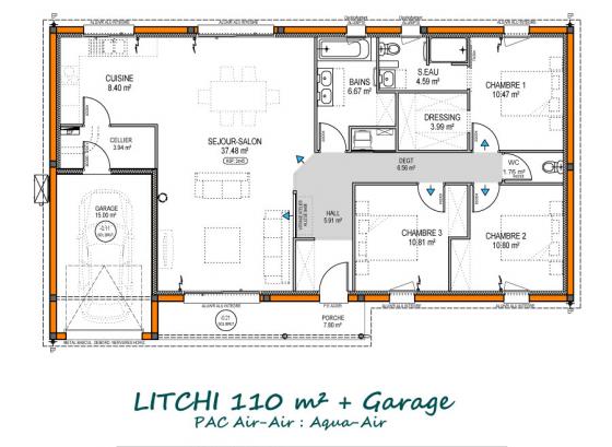 plan maison contemporaine litchi-110m2-garage