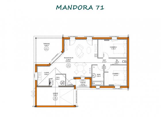 plan maison moderne mandora 71m2