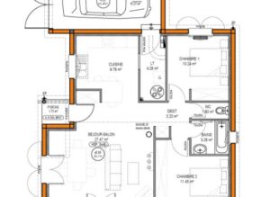 plan de maison avec 3 chambres