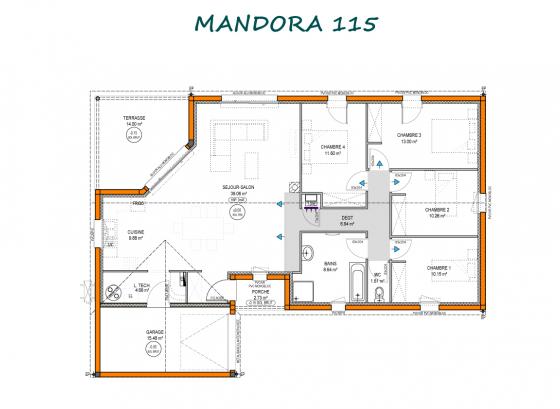 plan maison plain pied mandora-115m2