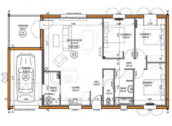 plan-maison moderne pomelos 86m2