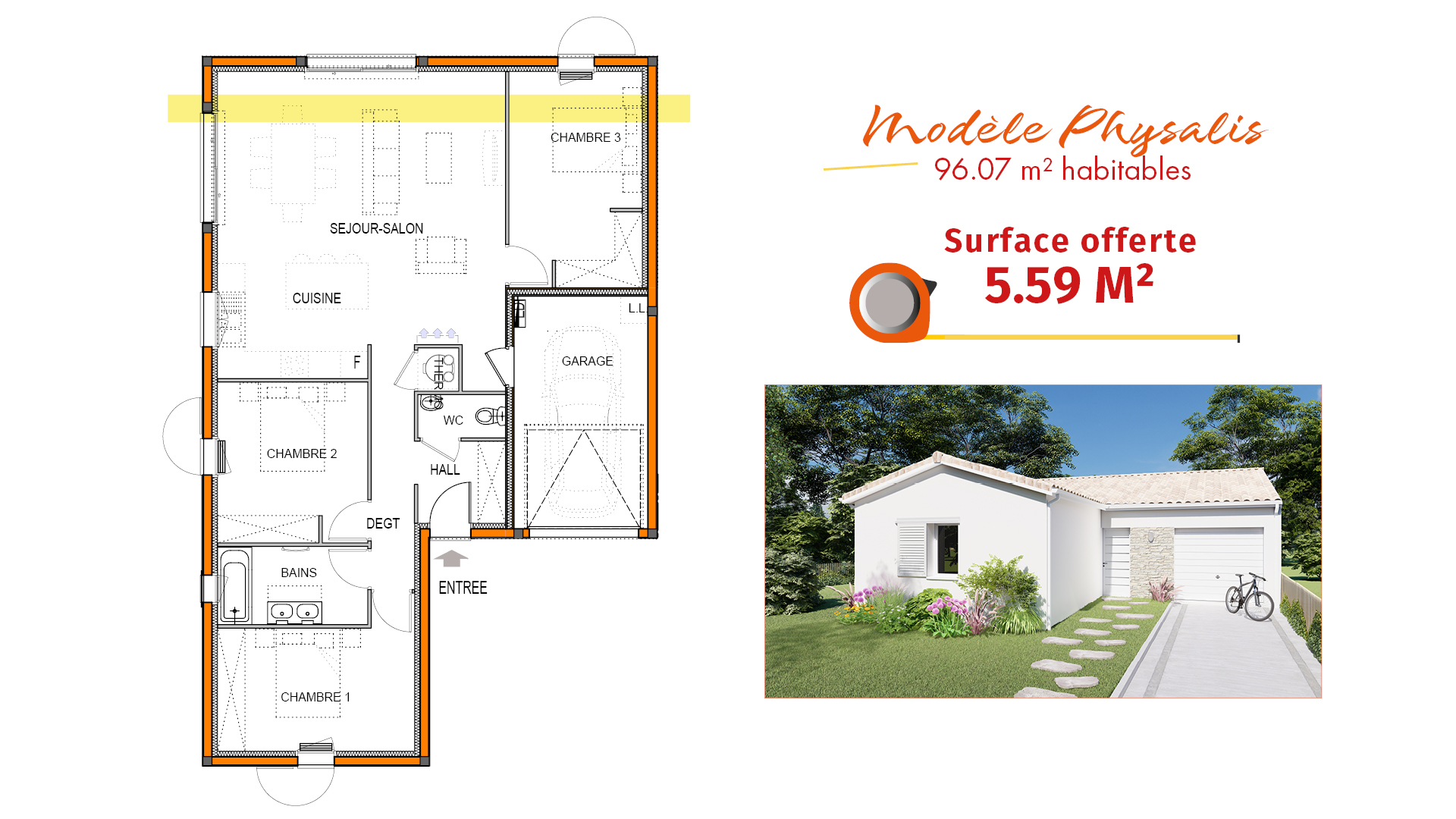 plan de maison 3 chambres 90m2-physalis